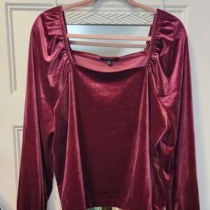 George Velvet Square-Neck Long Sleeve Top - Wine